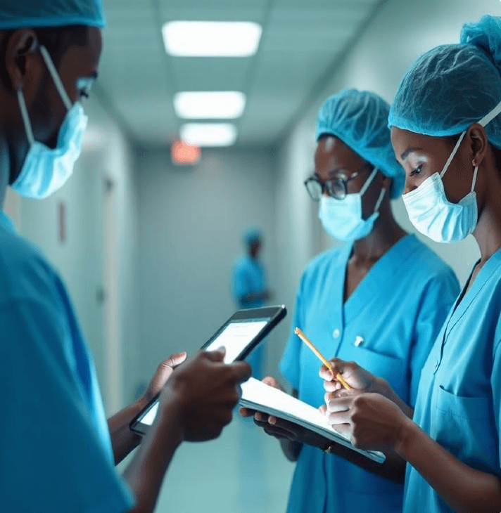 Medical professionals using digital system